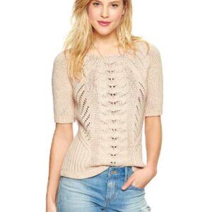 GAP Mixed cable crocheted crewneck beige sweater Size S